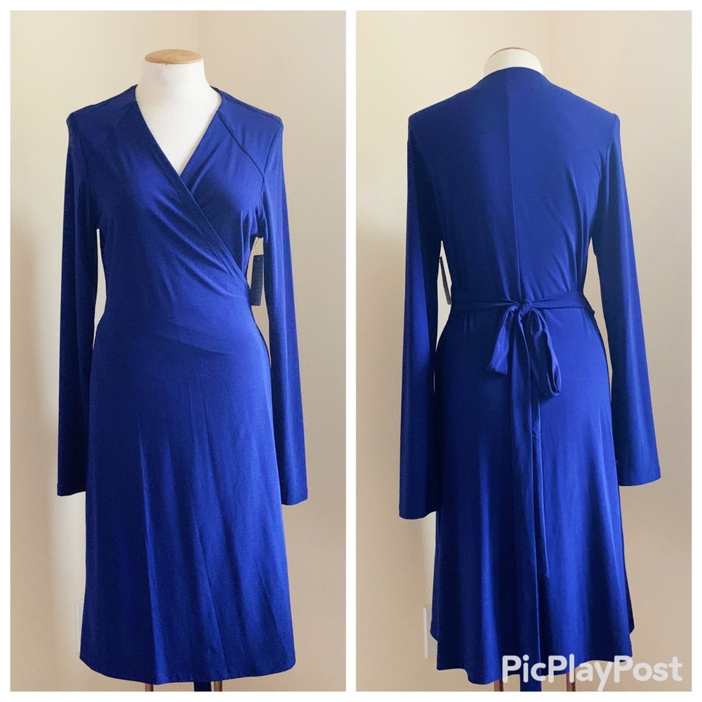 Long Sleeve Wrap Dress in Royal Blue